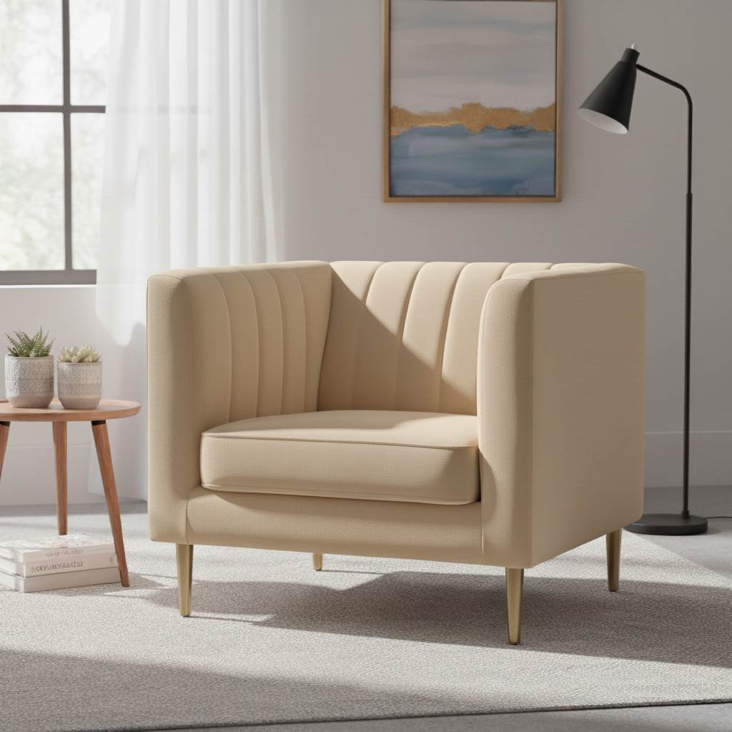 Modern Channel Tufted Velvet Fabric Arm Chair