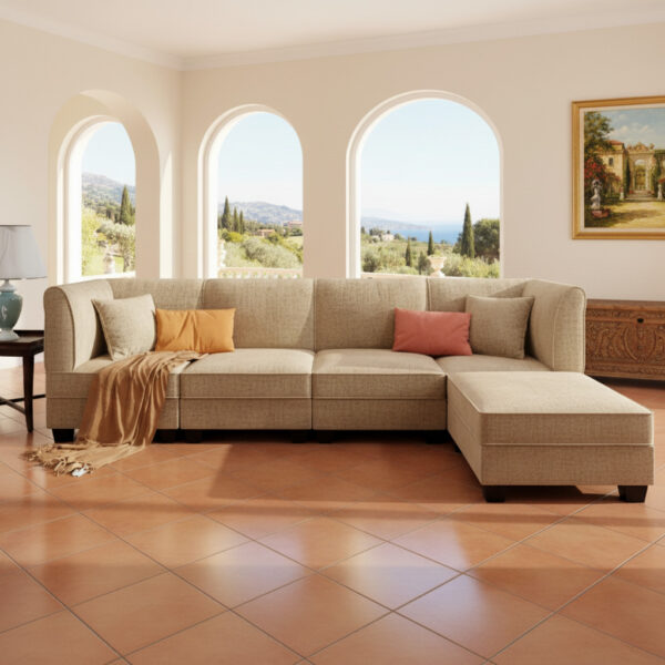 Velvet Fabric 5 Piece Sectional Sofa