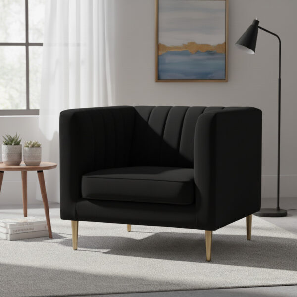 Modern Channel Tufted Velvet Fabric Arm Chair