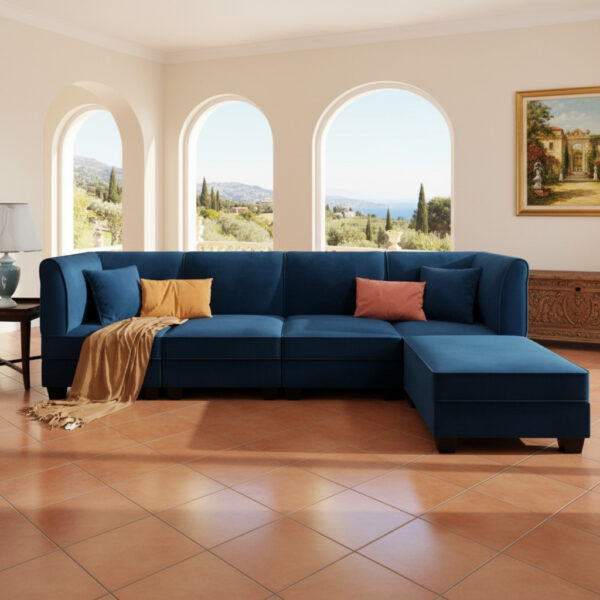 Velvet Fabric 5 Piece Sectional Sofa