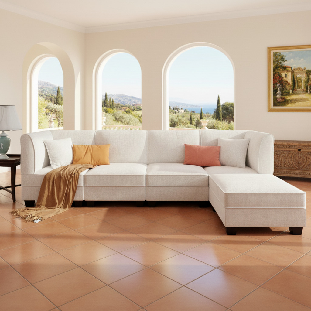 Velvet Fabric 5 Piece Sectional Sofa