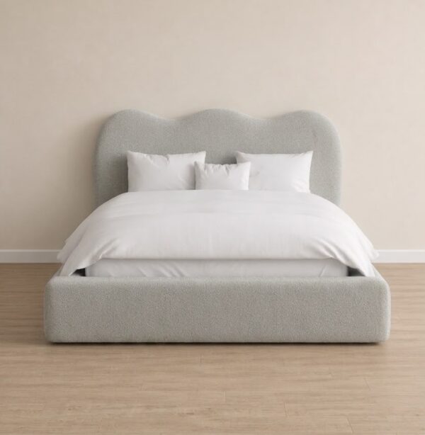 Light Gray Wave Upholstered Bed